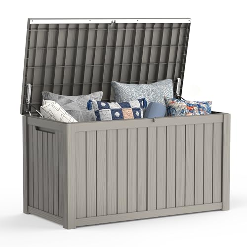 Mars Villa 180 Gallon Outdoor Storage Box, Large Waterproof Resin Deck Box for Patio Furniture Cushions, Pool Supplies, Gardening Tools, Lockable, Weatherproof and UV Resistant, Grey - color: Grey, size: 180 Gallon