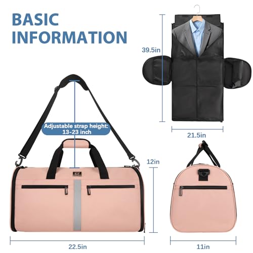 Garment Bags for Travel,50L Carry on Convertible Garment Duffle bag with Shoulder Strap,3 in 1 Hanging Suit Travel Bag with Shoulder Strap - color: Pink