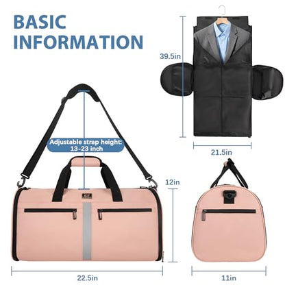 Garment Bags for Travel,50L Carry on Convertible Garment Duffle bag with Shoulder Strap,3 in 1 Hanging Suit Travel Bag with Shoulder Strap - color: Pink