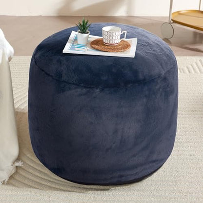 WSOFRLAC Boho Ottoman Living Room Furniture 26"x18" Round Ottomans Pouf Couch Foot Rest Navy Pouf Ottoman Foot Rest with Foam Chunk Filling Pouffe Ottomans Stuffed Foot Rests Poufs for Couch - color: Navy, size: 26"D x 26"W x 18"H