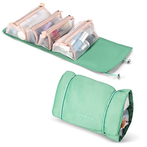 Roll Up Makeup Bag, Hanging Toiletry Bag, 4 in 1 Detachable Cosmetic Bag, 4 Removable Storage Bags, Travel Makeup Organizer Bags for Women Men(Green) - color: Green