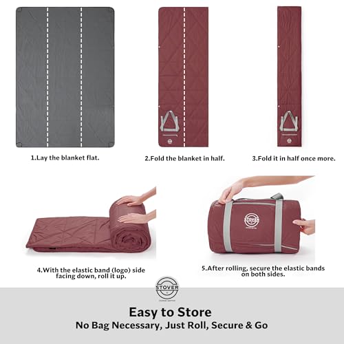 STOVER Large Waterproof Outdoor Stadium Blanket- Extra Thick Soft Fleece Camping Blanket for Travel, Picnics, Sports, 79"x55", Warm, Windproof, Sand-Proof, Lightweight, Packable (Game Day Crimson) - color: 01 - Game Day Crimson