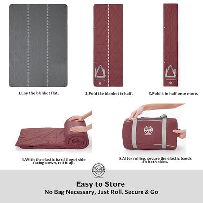 STOVER Large Waterproof Outdoor Stadium Blanket- Extra Thick Soft Fleece Camping Blanket for Travel, Picnics, Sports, 79"x55", Warm, Windproof, Sand-Proof, Lightweight, Packable (Game Day Crimson) - color: 01 - Game Day Crimson