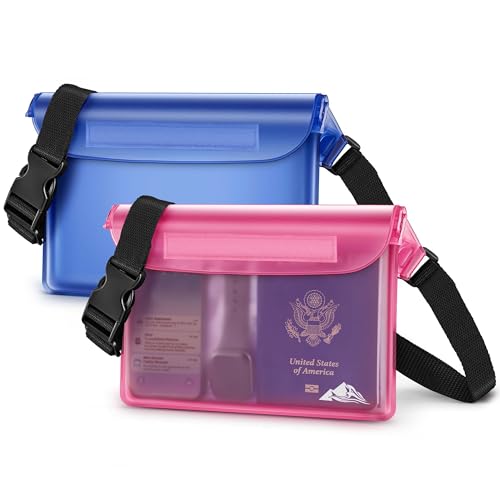 HEETA Waterproof Fanny Pack, Waterproof Pouch Dry Bag 2-Pack for Phone Passport Purse, Adjustable Waist Strap for Swimming Kayaking Boating Paddle Board Accessories Cruise Beach Camping Essentials - color: Pink & Blue