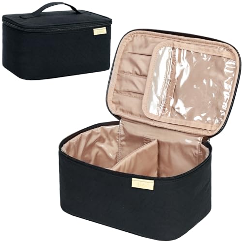 NISHEL Travel Makeup Bag Women, Cosmetic Organizer Case, Portable Essentials Case for Travel-Size Accessories Bottles, Brushes, and Skin Care Products, Black - color: Black, size: Medium