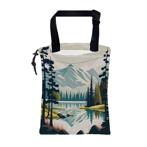 Car Garbage Bag Mountain and River Forest Hanging Canvas Car Trash Bag Waterproof Drawstring Car Back Seat Organizer for Car Back Front Seat Console with Adjustable Buckle - color: Mountain and River Forest