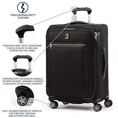 Travelpro Platinum Elite Softside Expandable Checked Luggage, 8 Wheel Spinner Suitcase, TSA Lock, Men and Women, Shadow Black, Checked Medium 25-Inch - color: Shadow Black, size: Checked-Medium 25-Inch