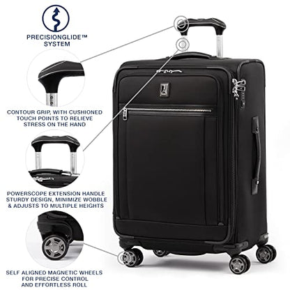 Travelpro Platinum Elite Softside Expandable Checked Luggage, 8 Wheel Spinner Suitcase, TSA Lock, Men and Women, Shadow Black, Checked Medium 25-Inch - color: Shadow Black, size: Checked-Medium 25-Inch