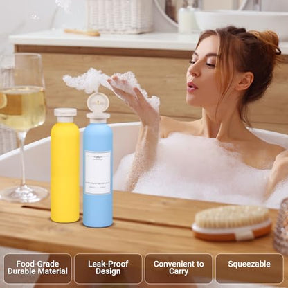 Travel Shampoo Bottle, Empty Plastic Squeeze Bottles 8.8oz with Flip Cap, Lotion Container for Toiletries Travel Size Shampoo and Conditioner - color: Yellow+light Blue+pink+green