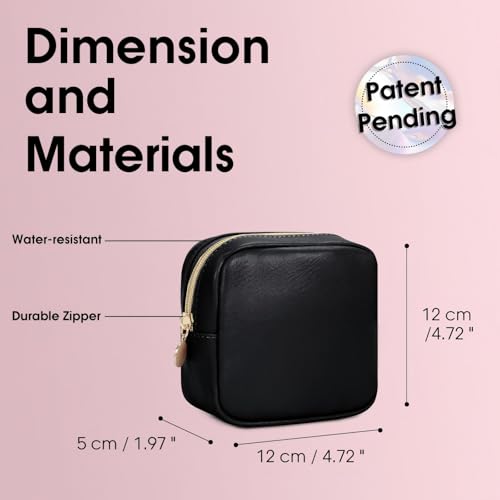 Wandering Nature Small Makeup Bag for Purse Mini Make up Pouch Cute Cosmetic Pouch for Women with Slip-in Pockets Eco Vegan Leather, Black - color: Black