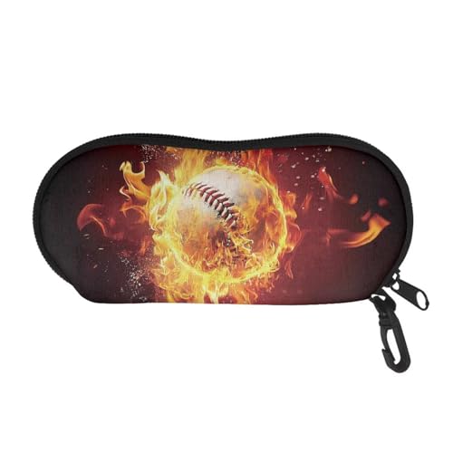 AFPANQZ Glasses Case with Carabiner Hanging Portable Neoprene Zipper Sunglasses Case Soft Lightweight - color: Baseball Flame