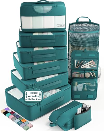 Veken 10 Set Packing Cubes for Travel Essentials, Suitcase Organizer Bags in 4 Sizes, Carry-On Luggage Accessories with Laundry Bag, Airplane Must Have, Gifts for Women Men - color: 03 Deep Teal
