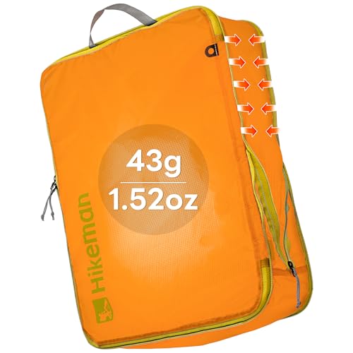 HIKEMAN Ultralight Compression Packing Cubes Lightweight Compression Bags for Camping or Backpacking 40% Space-Saving Compression zippers durable Water-Resistant Fabric (Orange, Medium) - color: Orange, size: Medium