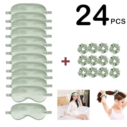 24Pcs Satin Eye Mask Silk Sleep Masks Silky Eyes Cover Blackout Blindfold Eyeshade Scrunchies Hair Ties Travel Wedding Gift - color: Maple