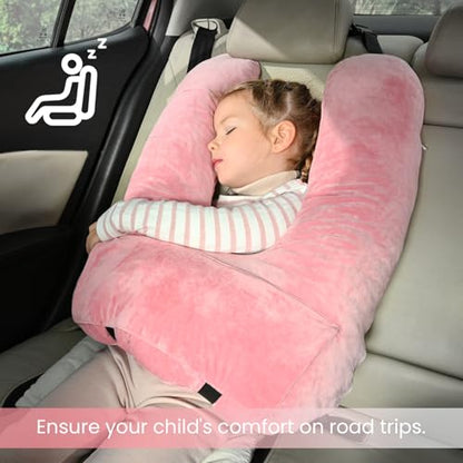 Travel Pillow, Car Pillow for Kids & Adults, Kid Travel Sleeping Pillows for Neck & Body Support, Car Travel Essentials Pillow on Road Trips, Pink - color: Pink