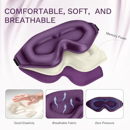 FlyCoco 99% Fully Block Out Light Eye Sleep Mask, 3D Deep Contoured Eyes Cover Zero Pressure, Long Lash Extension Eyes Mask with Adjustable Straps for Sleeping Travel Home Nap Rest Women Men (Purple) - color: Purple