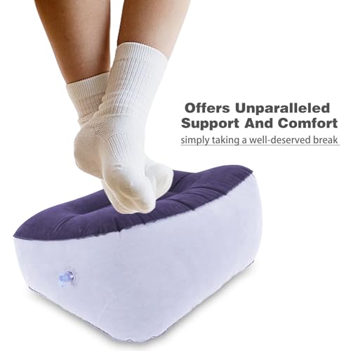 Inflatable Foot Rest, Carseat Inflatable Foot Rest Pillow, Airplanes Inflatable Foot Rest Cars, Travel Footrest Pillow for Home Office,Trains (Gray Splicing Navy Blue 2 Count), 14.5" L×11.8" W×7.9”H