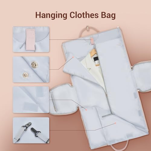 Garment Bags for Travel, Convertible Suit Travel Bag for Women, Stylish Carry On Garment Bag with Toiletry Pocket, Shoulder Strap and Shoes Compartment, 2 in 1 Foldable PU Leather Duffle Bag, Pink - color: Pink
