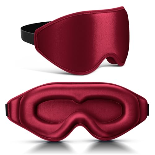FlyCoco 99% Fully Block Out Light Eye Sleep Mask, 3D Deep Contoured Eyes Cover Zero Pressure, Long Lash Extension Eyes Mask with Adjustable Straps for Sleeping Travel Home Nap Rest Women Men (Red) - color: Red