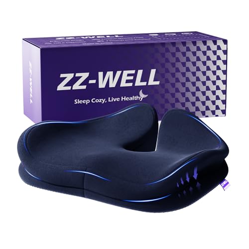 ZZ-WELL Seat Cushions for Office Chairs, Coccyx Cushion for Tailbone Pain Pressure Relief, Memory Foam Butt Pillows for Long Sitting, Patented Design, Extra Large & Thick, 21.2 Inches (Navy Blue) - color: Navy Blue, size: XX-Large