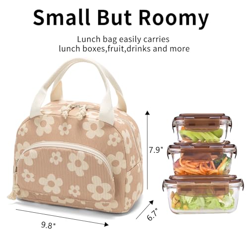 Lunch Bag Women Lunch Box for Women Adult Cute Insulated Lunch Bag Small Cooler Lunch Tote Bags for Work Picnic Travel (Brown-Flower) - color: Brown-Flower