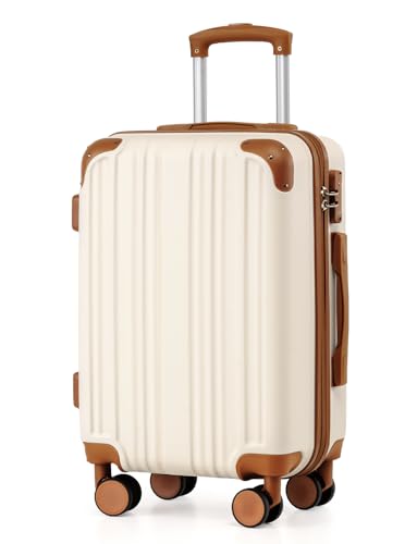 Coolife Carry On Luggage, Suitcase with Durable and Lightweight, carry on suitcase with ABS Hardshell, Dual Spinner Wheels, TSA Lock, and YKK Zipper(apricot white, S(20in)_carry on) - color: apricot white, size: S(20in)_carry on
