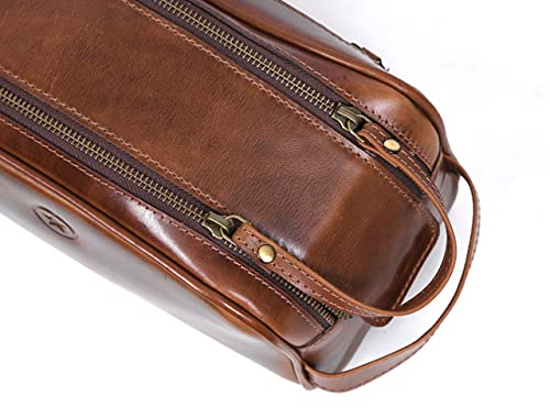 10" Premium Leather Toiletry Travel Pouch With Waterproof Lining | King-Size Handcrafted Vintage Dopp kit By Aaron Leather Goods (Espresso) - color: Espresso