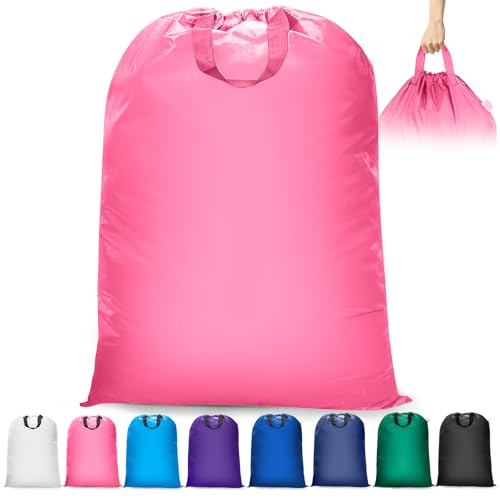 Isink Extra Large Heavy Duty Laundry Bag - 28" x 40", Travel Laundry Bag for Dirty Clothes (Pink) - color: Extra Large Laundry Bag With Handles (Pink)