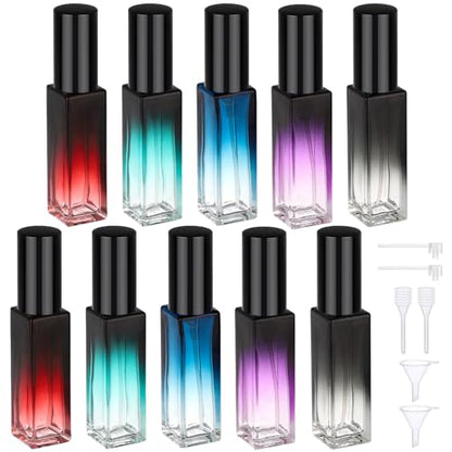 Segbeauty 0.34oz Perfume Travel Bottles Refillable, 10pcs 10ml Glass Empty Perfume Atomizer Sprayer, Mini Portable Travel Cologne Spray Bottle, Cologne Atomizer Set with Refill Pump Tools - color: Green Blue Red Purple Black, style: Mini Bottle Set