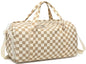 Gym Bag Sports Duffle Bag with Wet Pocket Weekender Overnight Bag with Waterproof Shoe Pouch and Air Hole for Girls Kids Women Travel Workout Bag - color: Brown checkered