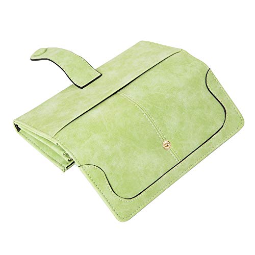 Women's Vegan Leather 17 Card Slots Card Holder Long Big Bifold Wallet - color: Light Green