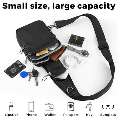 VADOO Sling Bag, Crossbody Bag with Zipper Lock, RFID Blocking & Water Resistant for Men and Women - color: Black