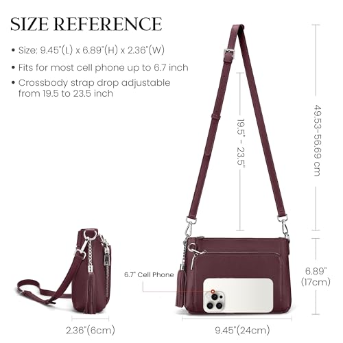 befen Anti Theft Genuine Leather Crossbody Bags for Women Handbags and Shoulder Basg with Built in Wallet RFID Leather Purse - color: Burgundy