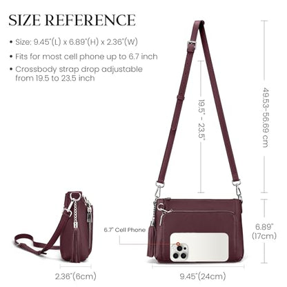 befen Anti Theft Genuine Leather Crossbody Bags for Women Handbags and Shoulder Basg with Built in Wallet RFID Leather Purse - color: Burgundy