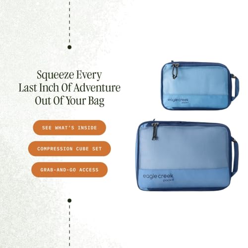 Eagle Creek Pack-It Isolate Compression - Lightweight Cube for Optimizing Luggage Space - Easy-Grab Zipper - Convenient Top Handle - Recycled Materials - Small - color: Blue Dawn, size: Compression Set – one Small and one Medium