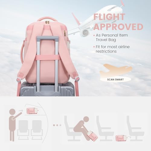 LOVEVOOK 40L Large Travel Backpack for Women, Flight Approved, Waterproof, TSA Compliant, Fits 17.3'' Laptop, 17 Pockets, 3 Packing Cubes - color: Beige-pink, size: 40L-17.3 Inch-4Pcs