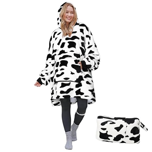 Catalonia Oversized Blanket Hoodie Sweatshirt, Wearable Sherpa Blanket Pullover, Gift for Her - color: Dalmatian