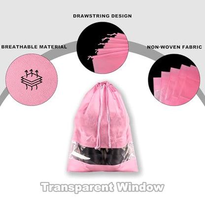20 Pack Shoe Bags for Travel, 17" x 12.6" Drawstring Shoe Organizers with Clear Window, Breathable Non-Woven Dustproof Pouches for Luggage & Closet (Pink) - color: Pink