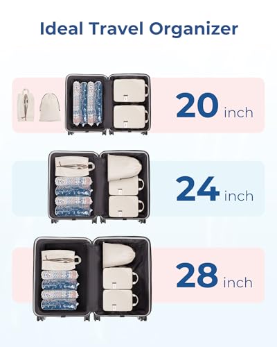 BAGSMART 8 Pcs Compression Packing Bags Set with 4 Pack Vacuum Bags Storage for Cruise Travel Essentials, Hand-rolled Space Saver Vacuum Storage Bags, Baby Pink