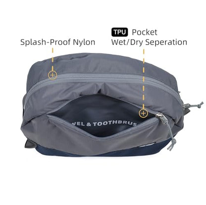 Travel Toiletry Bag 8L, Large Packing Cube with Waterproof TPU Wet/Dry Compartment - color: Ash Grey, size: 8L