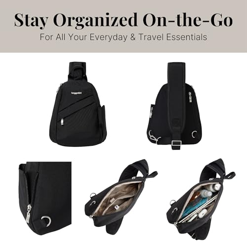 Baggallini Medium Sling Backpack - 9"x11" Lightweight Sling Bag with Convertible Adjustable Shoulder Strap - color: Black