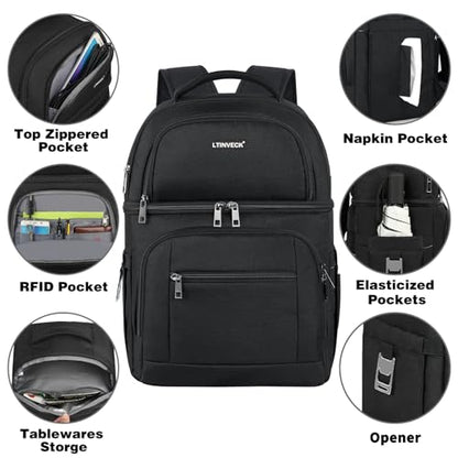 Cooler Backpack,Insulated Backpack Cooler Leakproof Double Deck Cooler Bag for Men Women RFID Lunch Backpack - color: Black