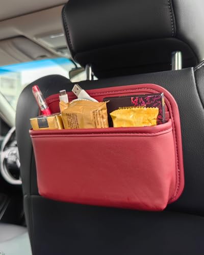 Driver's Car Storage Bag, Small Car Side Pocket Organizer for Car Seats, Doors and Consoles, PU Leather (Burgundy) - color: Burgundy