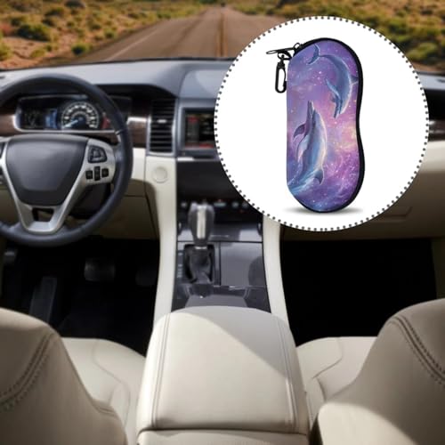 AFPANQZ Glasses Case with Carabiner Hanging Portable Neoprene Zipper Sunglasses Case Soft Lightweight - color: 3d Dolphin