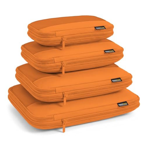 4 Piece Compression Packing Cubes for 3–7 Day Travel, Space Saving Travel Organizers with Breathable Mesh, Double-Zipper Packing Cubes for Carry-On & Suitcases (Orange) - color: Orange