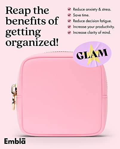 Embla Small Makeup Bag for Purse, Mini Waterproof Nylon Cosmetic Pouch, Durable and Lightweight Travel Toiletry Bag with Smooth Zipper, Light Pink - color: Flamingo, size: Mini