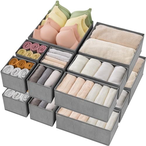 Criusia Drawer Organizer Clothes,16 Pack Underwear Drawer Organizers, Foldable Closet Organizers and Storage Dresser Drawer Dividers Clothing Organizer for Clothes, Socks, Scarves, Bra, Ties (Grey) - color: Grey, size: 16 Pack