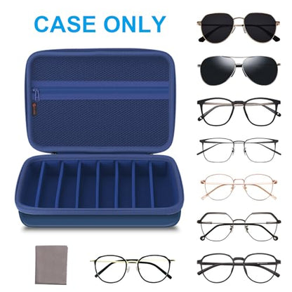 Fintie Travel Sunglasses Organizer Case with 8-Slot Adjustable Compartments, Hard EVA Eyeglasses Storage Bag for Men Women, Dark Blue - color: Dark Blue