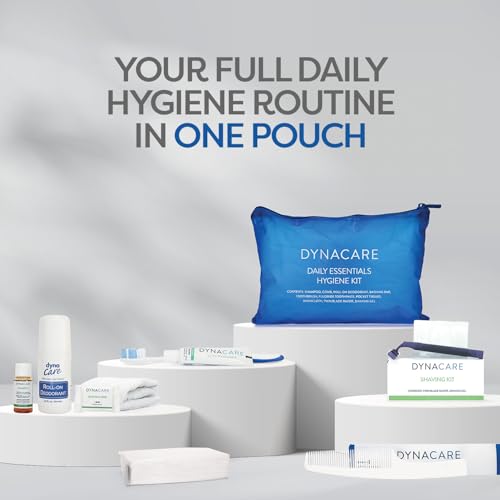 Dynarex DynaCare Daily Hygiene Kit - Travel Essentials Toiletry Bag - Includes TSA Approved Shampoo, Toothbrush Set, Razor and More - Blue, 1 Kit (10-Pieces) - size: 7" x 10"