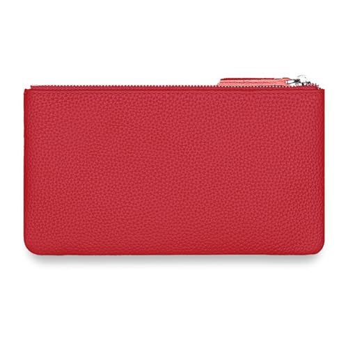 Genuine Leather Zipper Purse, Travel Makeup Bag With Zipper for Men Women Coin Bag Lipstick Cosmetic Accessories Organizer, Travel Kit Storage Pouch (Red) - color: Red